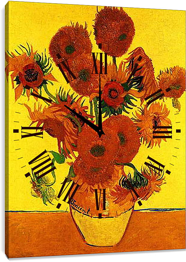 Часы картина - Still Life Vase with Fifteen Sunflowers 3. Винсент Ван Гог