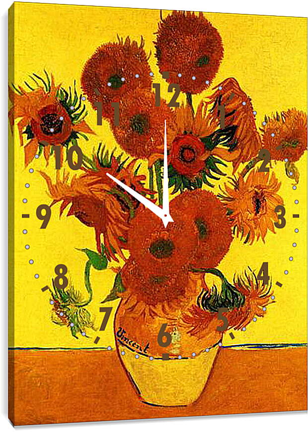 Часы картина - Still Life Vase with Fifteen Sunflowers 3. Винсент Ван Гог