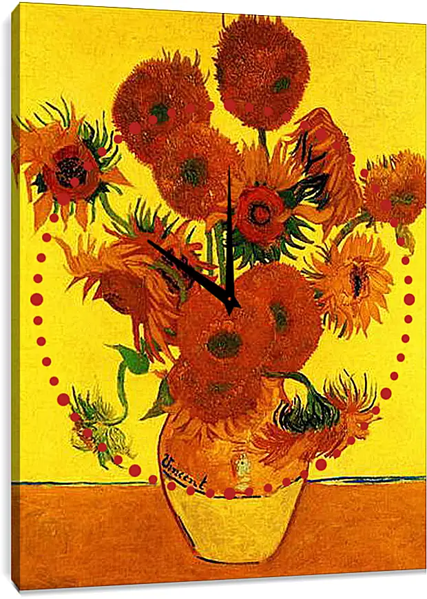 Часы картина - Still Life Vase with Fifteen Sunflowers 3. Винсент Ван Гог