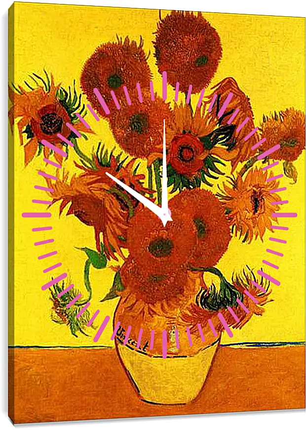 Часы картина - Still Life Vase with Fifteen Sunflowers 3. Винсент Ван Гог