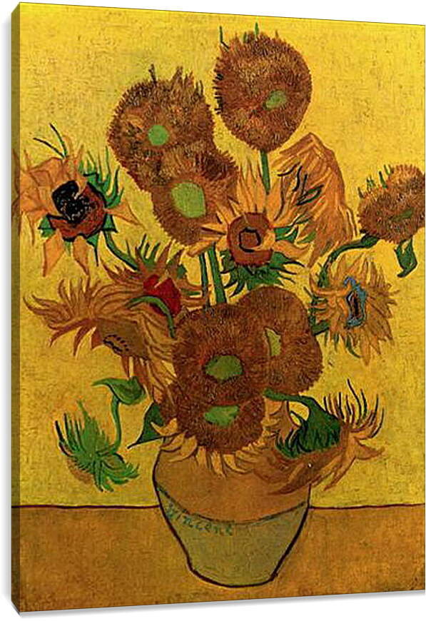 Постер и плакат - Still Life Vase with Fifteen Sunflowers. Винсент Ван Гог