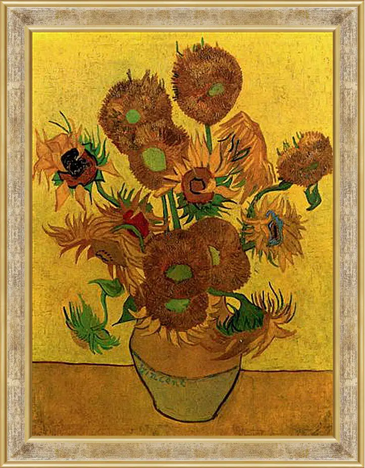 Картина в раме - Still Life Vase with Fifteen Sunflowers. Винсент Ван Гог