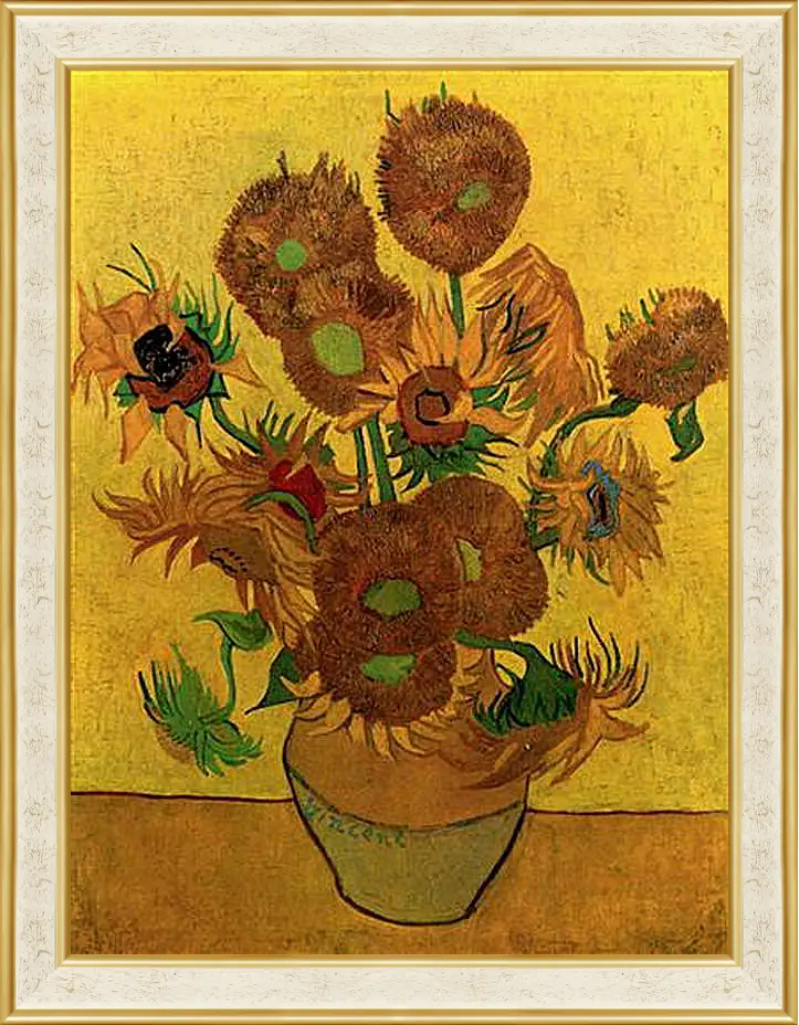 Картина в раме - Still Life Vase with Fifteen Sunflowers. Винсент Ван Гог