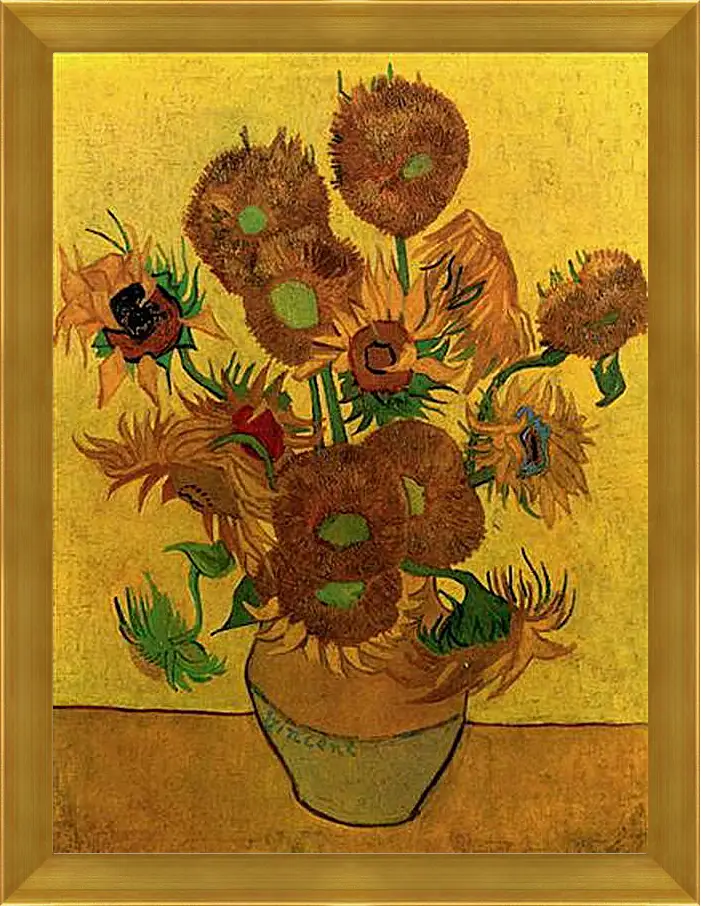 Картина в раме - Still Life Vase with Fifteen Sunflowers. Винсент Ван Гог