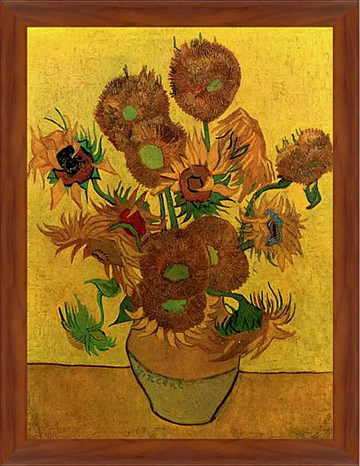 Картина в раме - Still Life Vase with Fifteen Sunflowers. Винсент Ван Гог