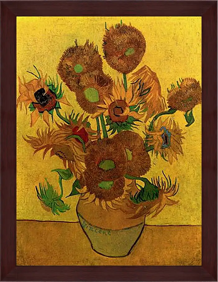 Картина в раме - Still Life Vase with Fifteen Sunflowers. Винсент Ван Гог