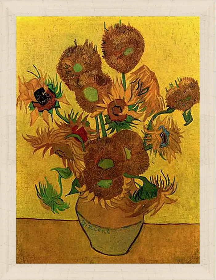 Картина в раме - Still Life Vase with Fifteen Sunflowers. Винсент Ван Гог