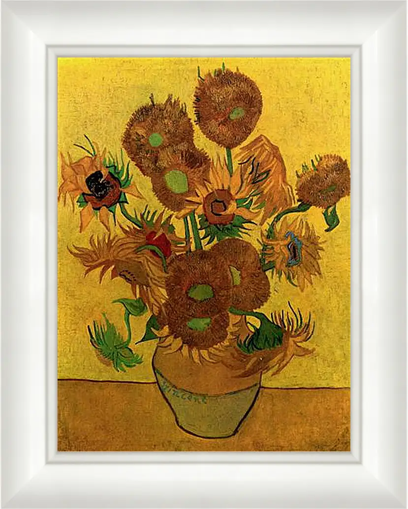 Картина в раме - Still Life Vase with Fifteen Sunflowers. Винсент Ван Гог