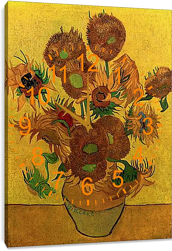 Часы картина - Still Life Vase with Fifteen Sunflowers. Винсент Ван Гог