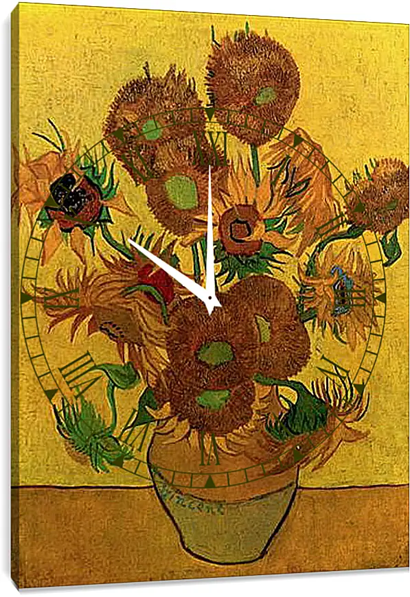 Часы картина - Still Life Vase with Fifteen Sunflowers. Винсент Ван Гог