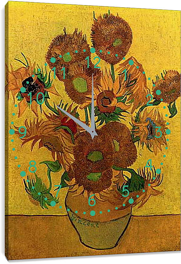 Часы картина - Still Life Vase with Fifteen Sunflowers. Винсент Ван Гог