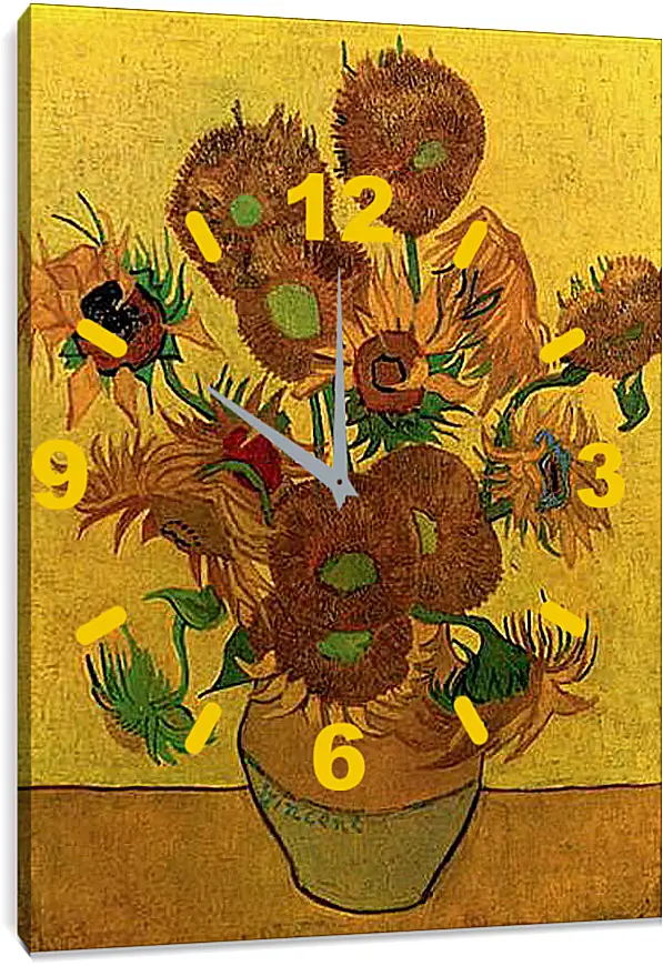 Часы картина - Still Life Vase with Fifteen Sunflowers. Винсент Ван Гог