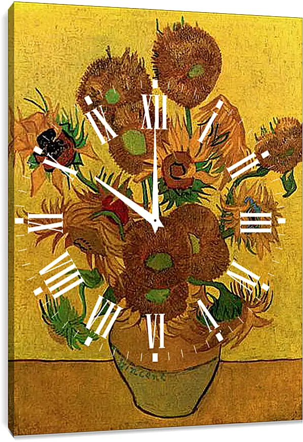 Часы картина - Still Life Vase with Fifteen Sunflowers. Винсент Ван Гог