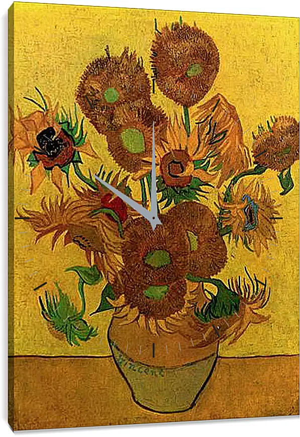 Часы картина - Still Life Vase with Fifteen Sunflowers. Винсент Ван Гог