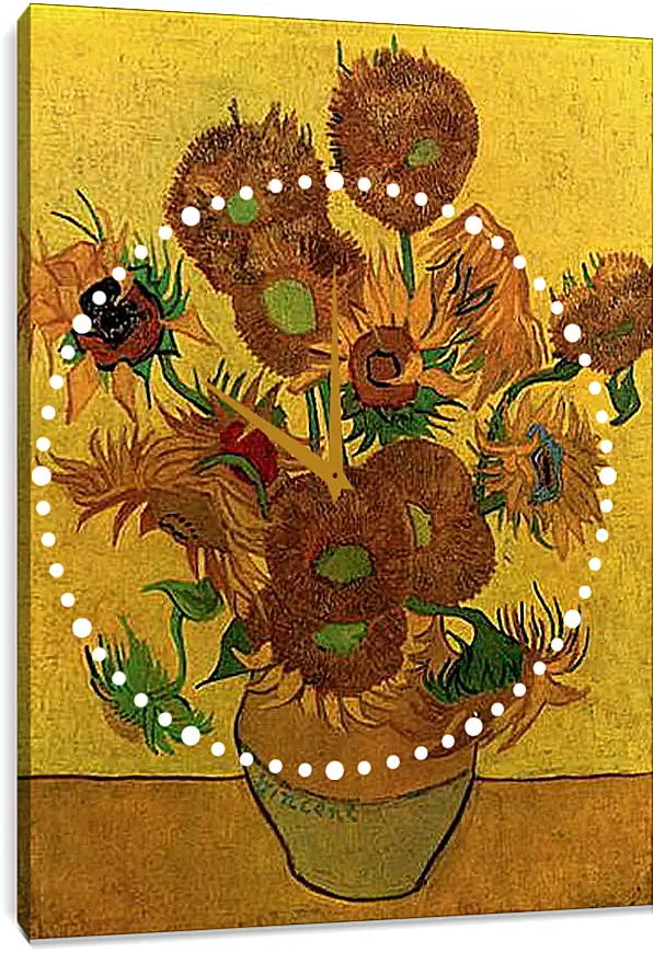 Часы картина - Still Life Vase with Fifteen Sunflowers. Винсент Ван Гог