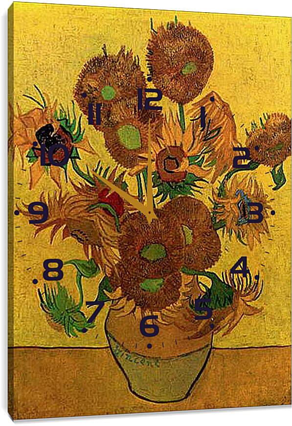 Часы картина - Still Life Vase with Fifteen Sunflowers. Винсент Ван Гог