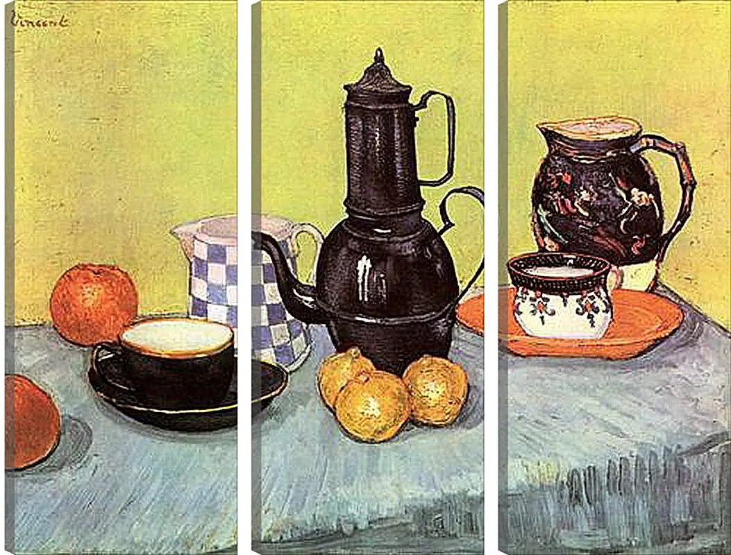 Модульная картина - Still Life Blue Enamel Coffeepot, Earthenware and Fruit. Винсент Ван Гог