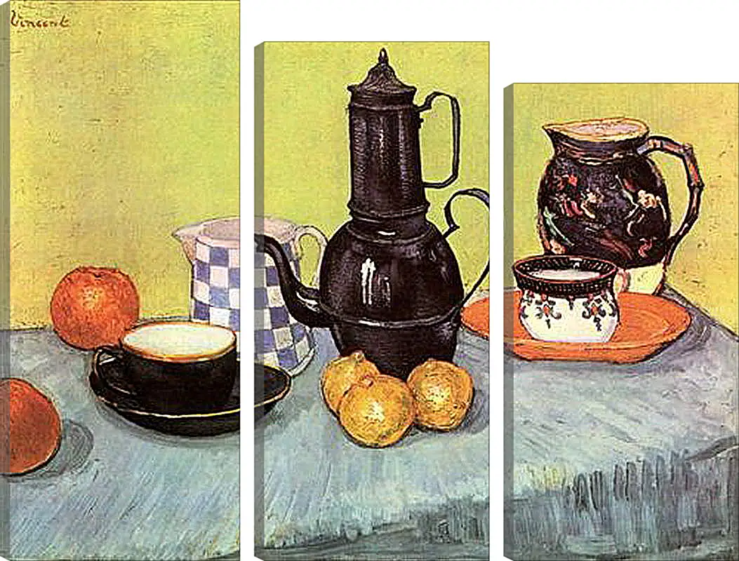 Модульная картина - Still Life Blue Enamel Coffeepot, Earthenware and Fruit. Винсент Ван Гог