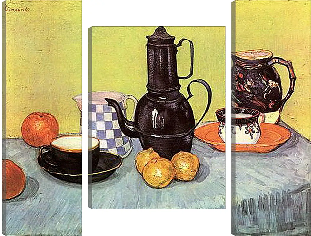 Модульная картина - Still Life Blue Enamel Coffeepot, Earthenware and Fruit. Винсент Ван Гог