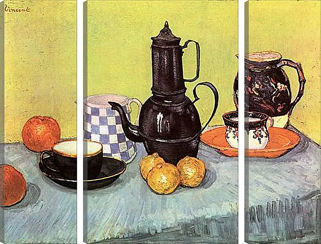 Модульная картина - Still Life Blue Enamel Coffeepot, Earthenware and Fruit. Винсент Ван Гог