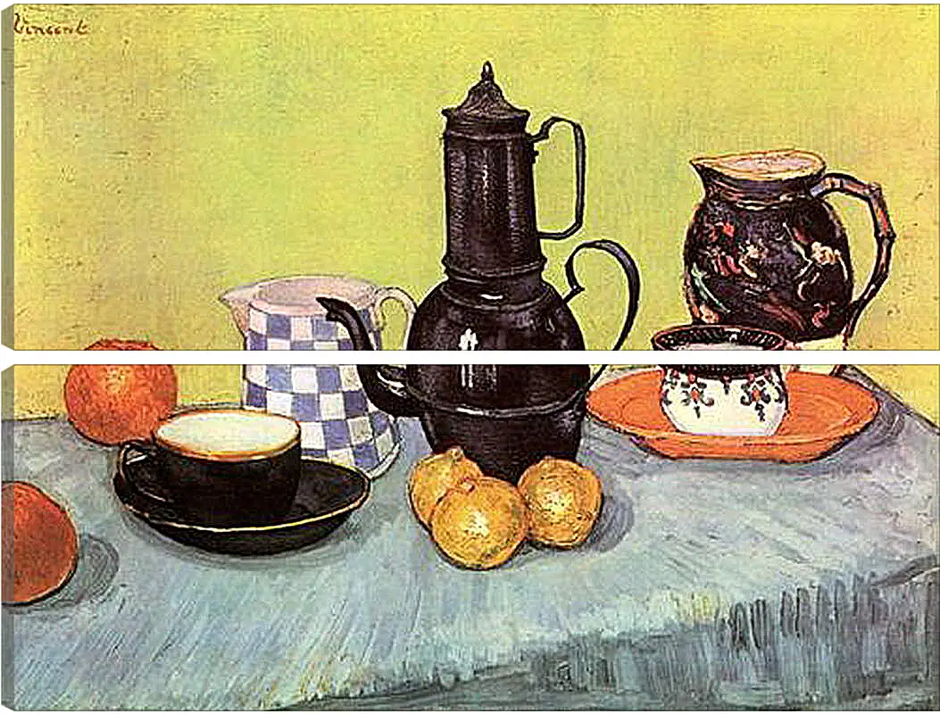 Модульная картина - Still Life Blue Enamel Coffeepot, Earthenware and Fruit. Винсент Ван Гог