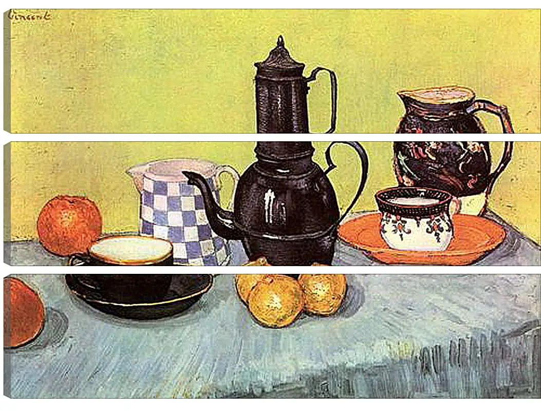 Модульная картина - Still Life Blue Enamel Coffeepot, Earthenware and Fruit. Винсент Ван Гог