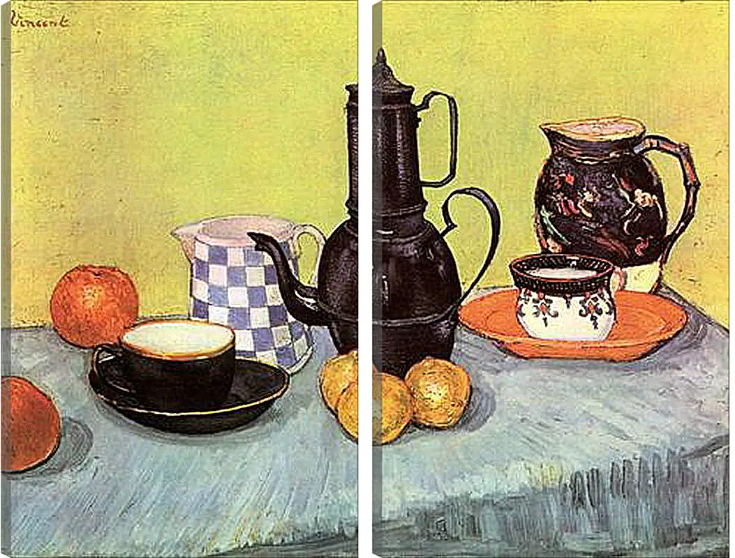 Модульная картина - Still Life Blue Enamel Coffeepot, Earthenware and Fruit. Винсент Ван Гог