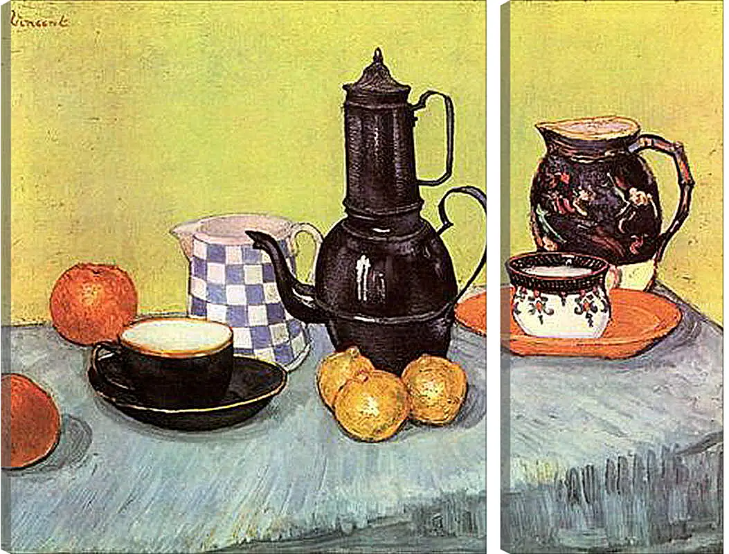 Модульная картина - Still Life Blue Enamel Coffeepot, Earthenware and Fruit. Винсент Ван Гог