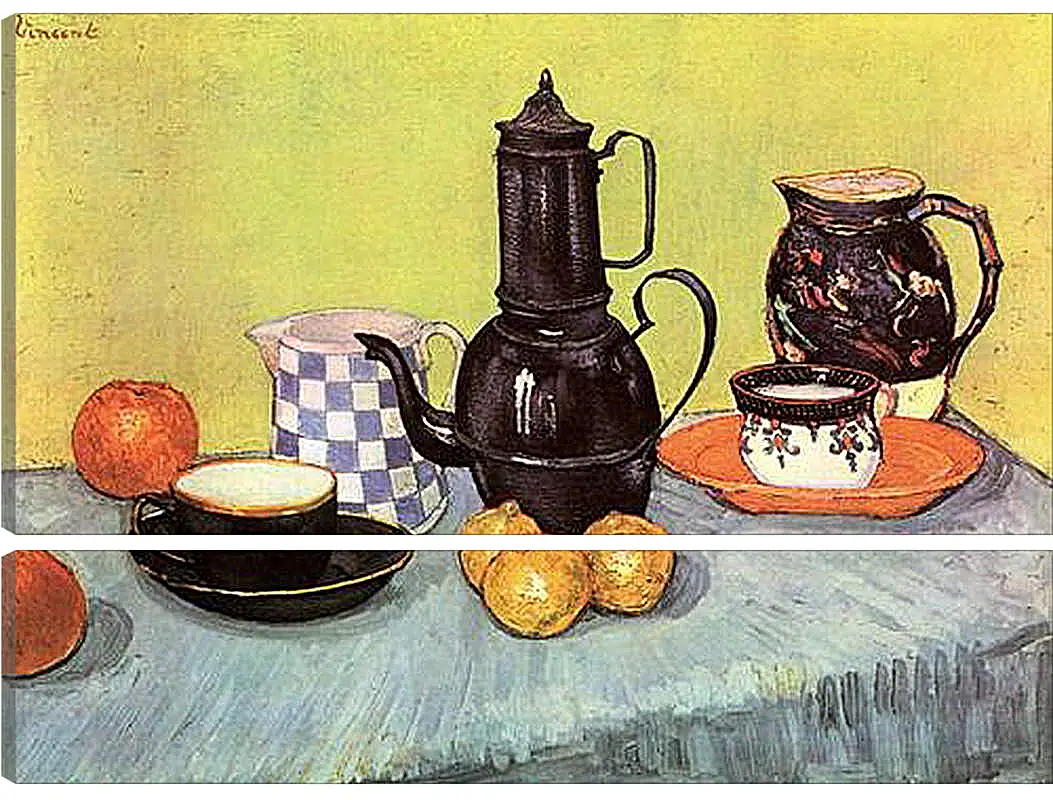 Модульная картина - Still Life Blue Enamel Coffeepot, Earthenware and Fruit. Винсент Ван Гог