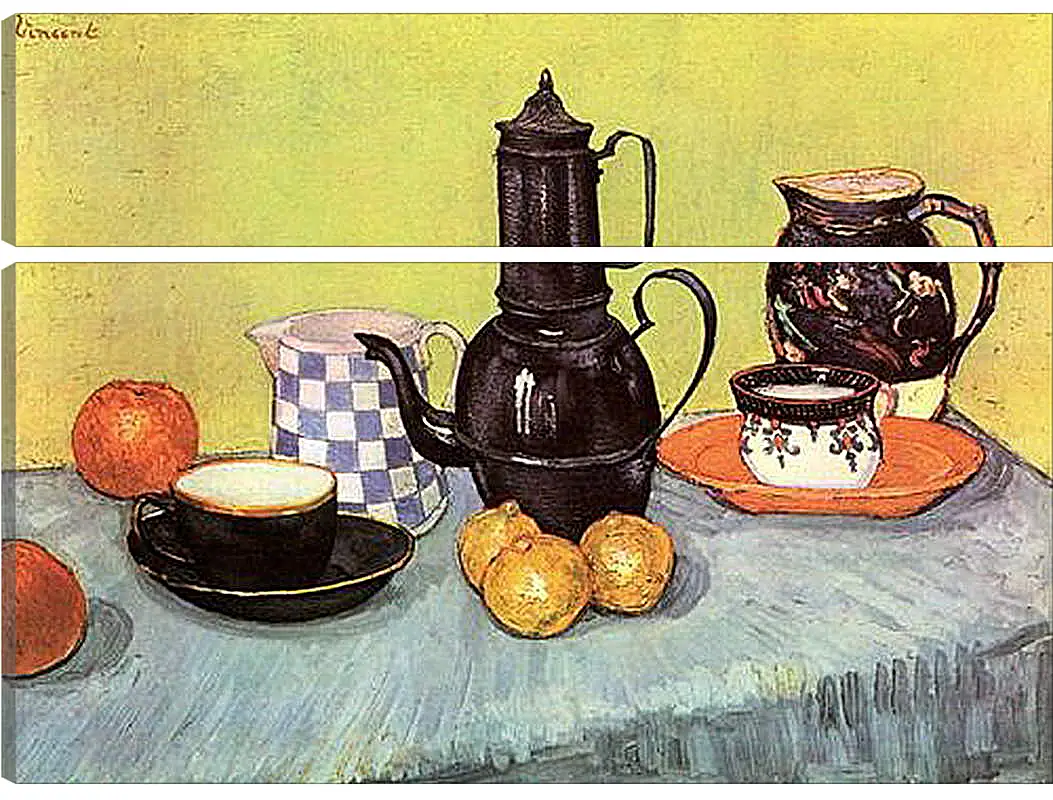 Модульная картина - Still Life Blue Enamel Coffeepot, Earthenware and Fruit. Винсент Ван Гог