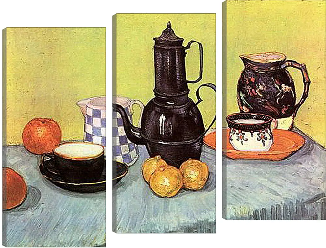 Модульная картина - Still Life Blue Enamel Coffeepot, Earthenware and Fruit. Винсент Ван Гог