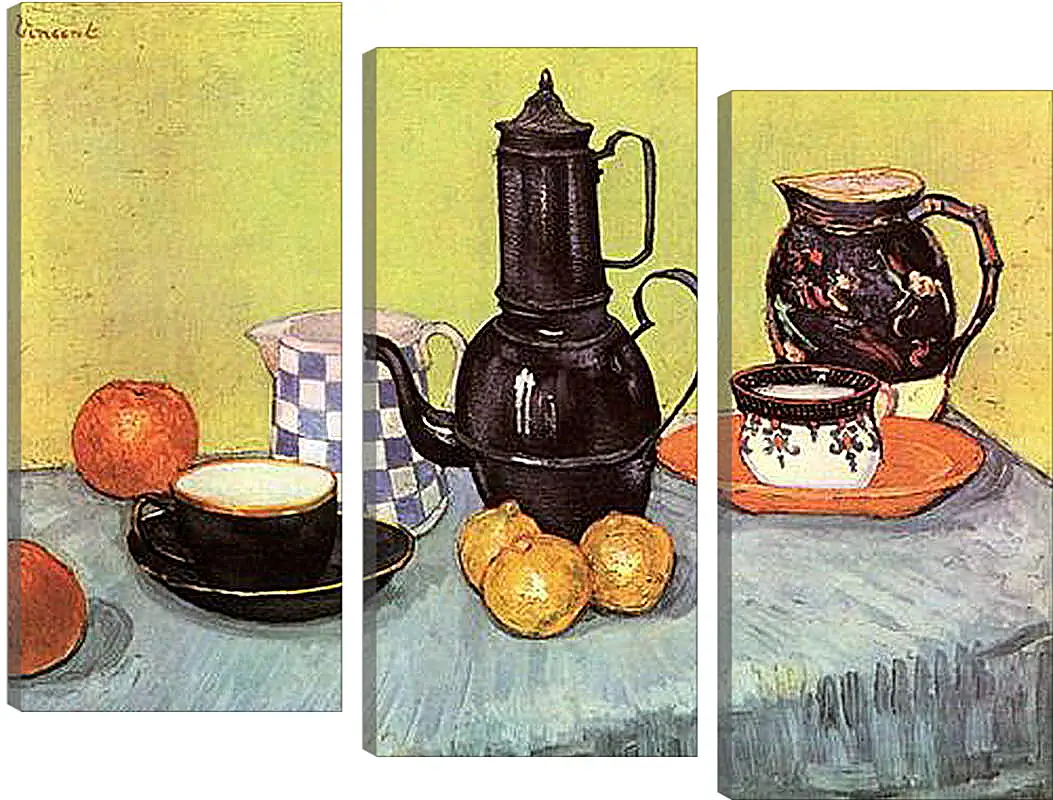 Модульная картина - Still Life Blue Enamel Coffeepot, Earthenware and Fruit. Винсент Ван Гог