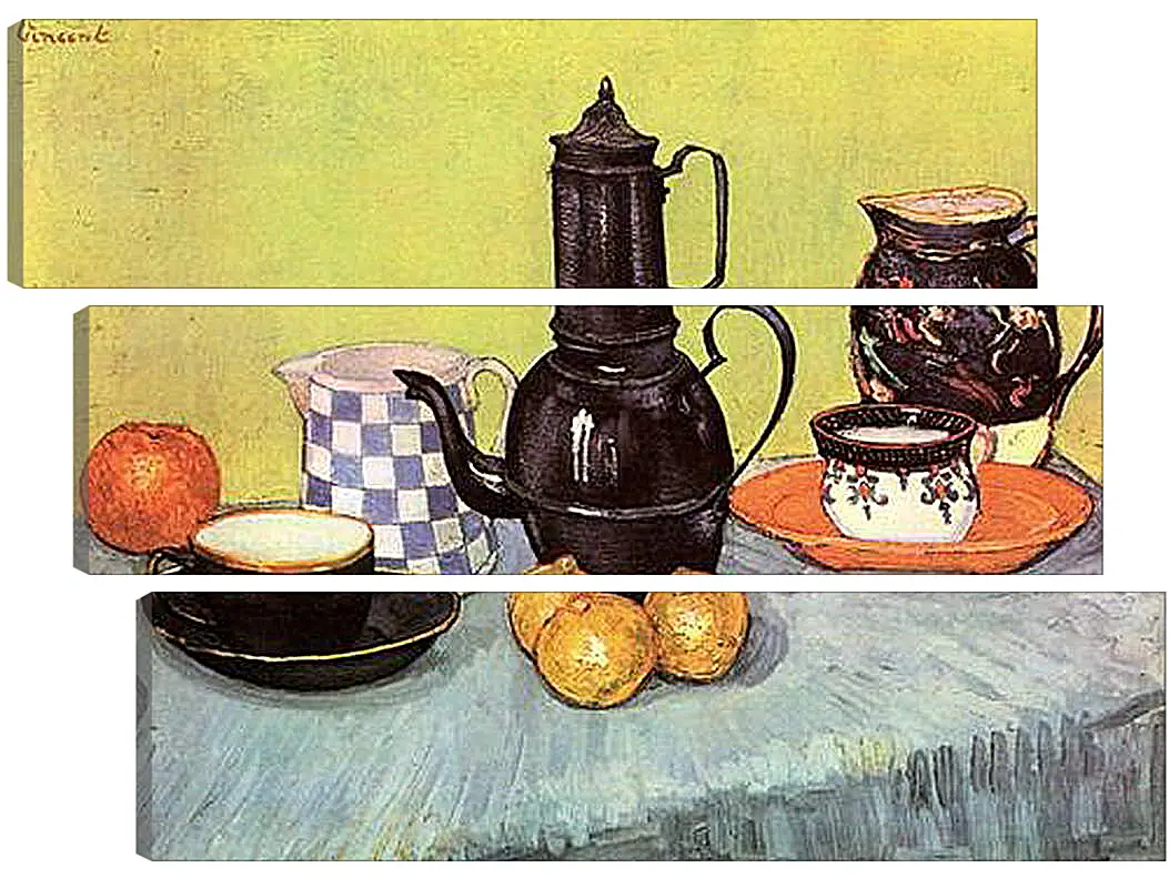 Модульная картина - Still Life Blue Enamel Coffeepot, Earthenware and Fruit. Винсент Ван Гог