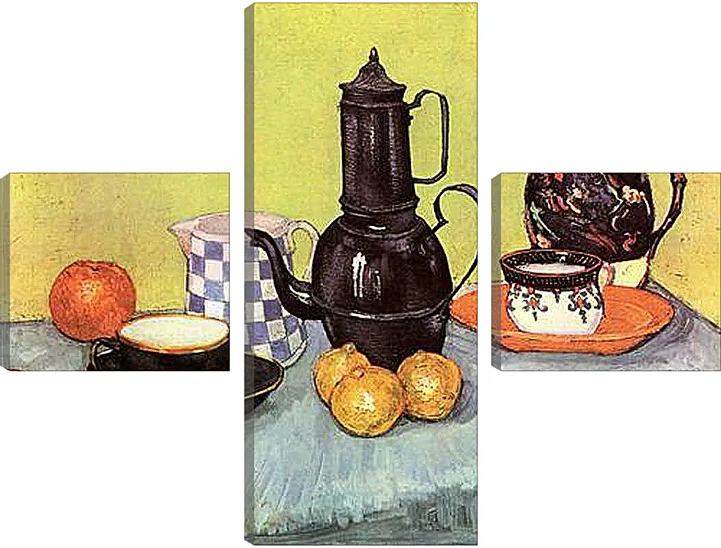 Модульная картина - Still Life Blue Enamel Coffeepot, Earthenware and Fruit. Винсент Ван Гог