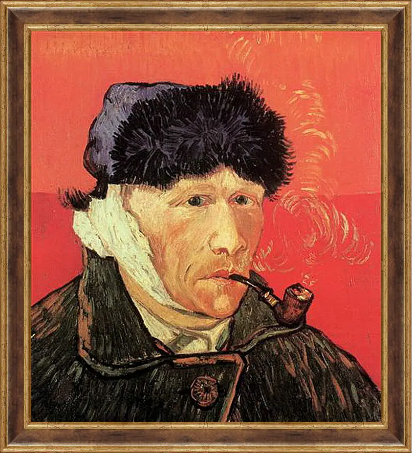 Картина в раме - Self-Portrait with Bandaged Ear and Pipe. Винсент Ван Гог