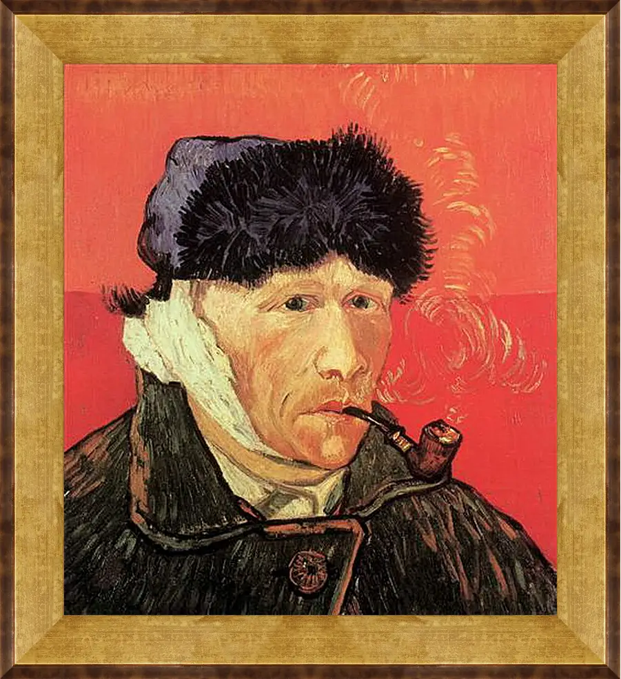 Картина в раме - Self-Portrait with Bandaged Ear and Pipe. Винсент Ван Гог