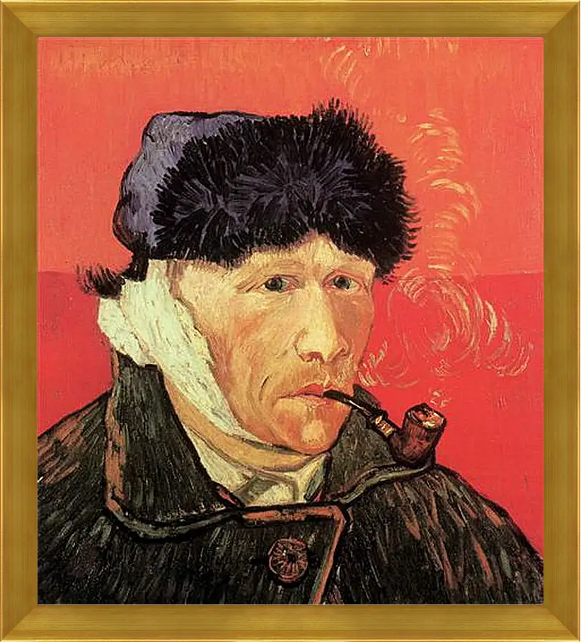 Картина в раме - Self-Portrait with Bandaged Ear and Pipe. Винсент Ван Гог