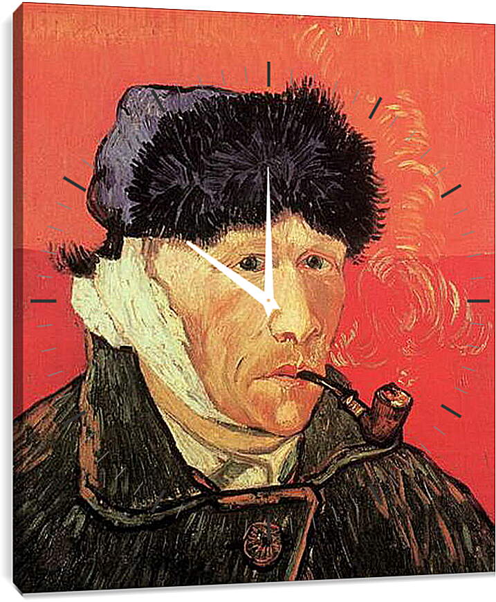 Часы картина - Self-Portrait with Bandaged Ear and Pipe. Винсент Ван Гог