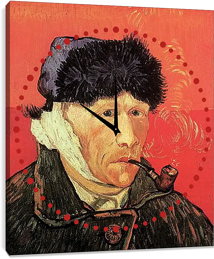 Часы картина - Self-Portrait with Bandaged Ear and Pipe. Винсент Ван Гог