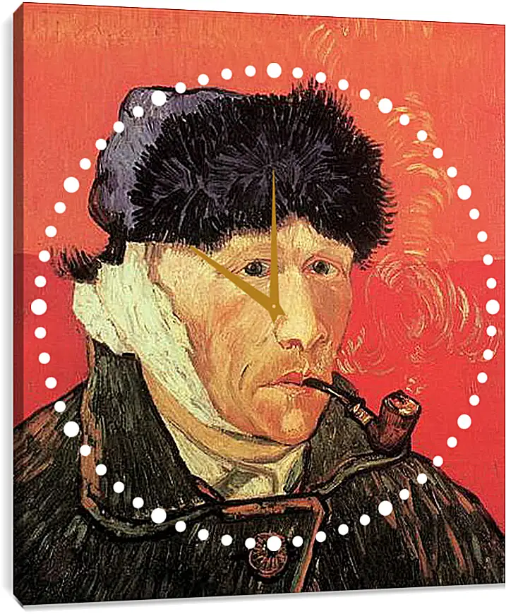 Часы картина - Self-Portrait with Bandaged Ear and Pipe. Винсент Ван Гог