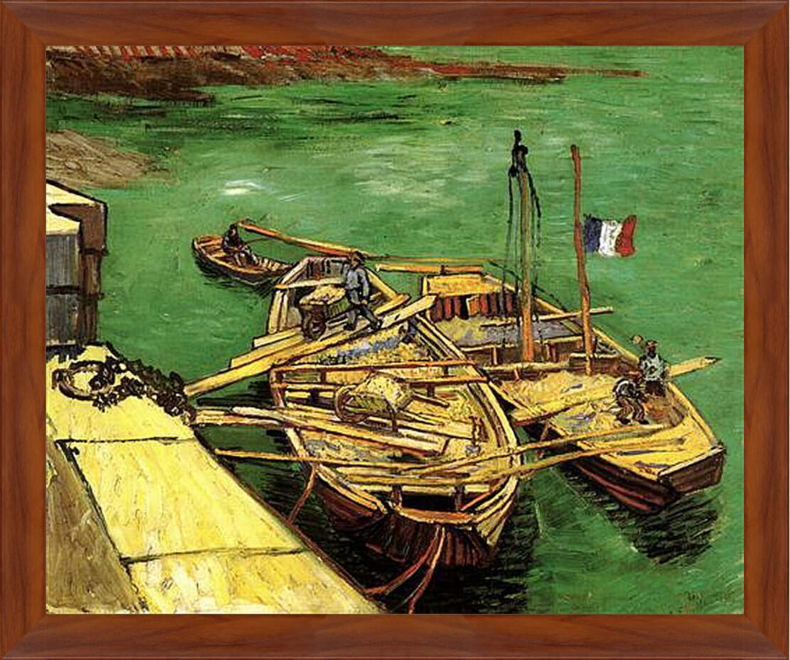Картина в раме - Quay with Men Unloading Sand Barges. Винсент Ван Гог