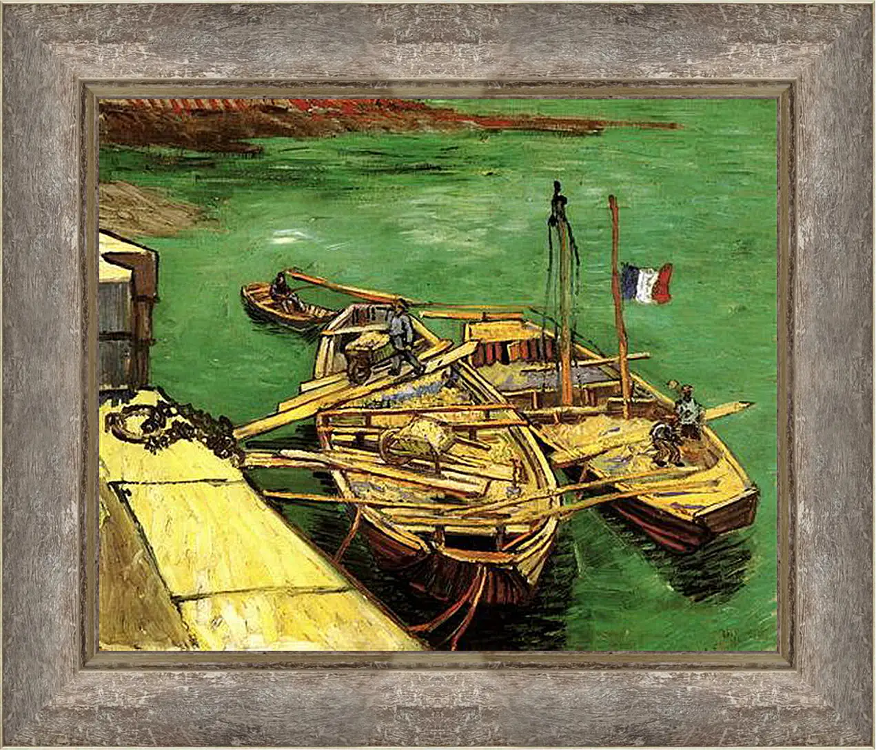 Картина в раме - Quay with Men Unloading Sand Barges. Винсент Ван Гог