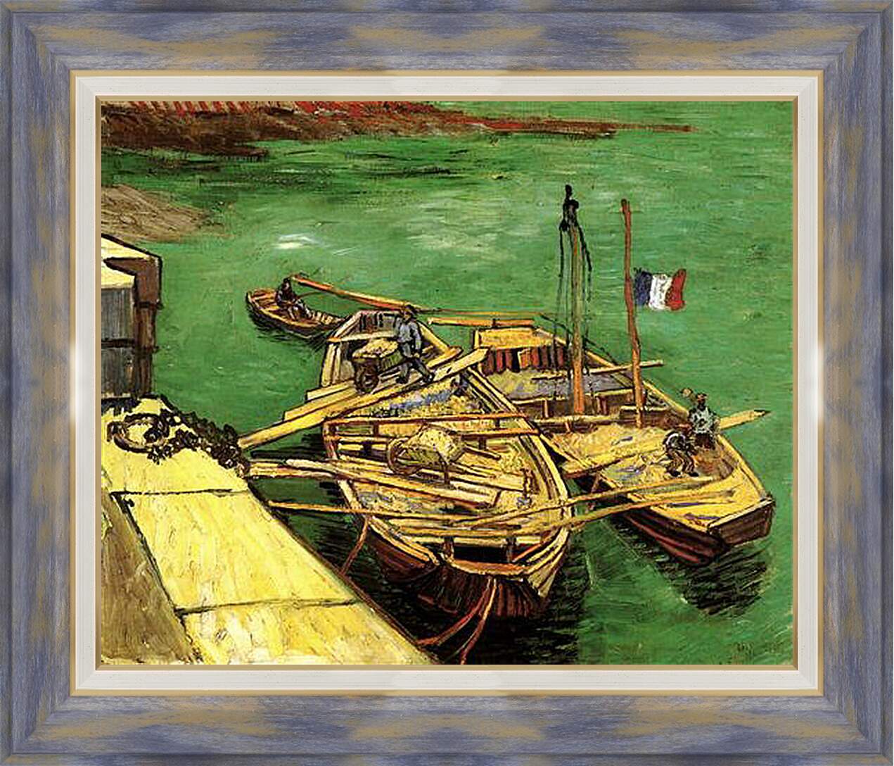Картина в раме - Quay with Men Unloading Sand Barges. Винсент Ван Гог