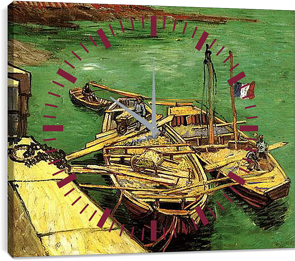 Часы картина - Quay with Men Unloading Sand Barges. Винсент Ван Гог