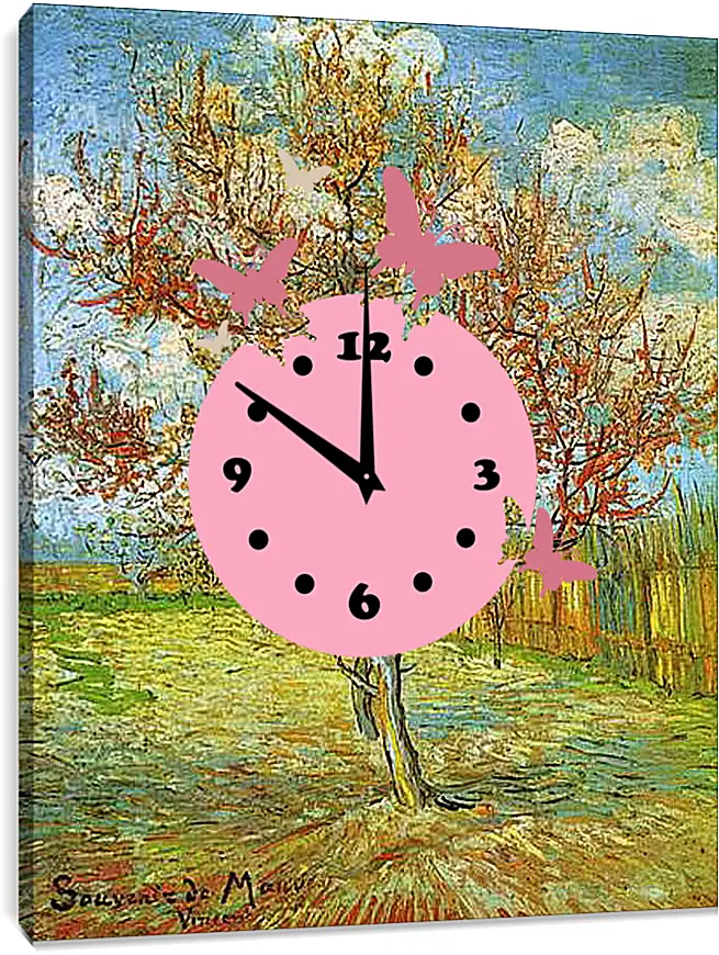 Часы картина - Pink Peach Tree in Blossom Reminiscence of Mauve. Винсент Ван Гог