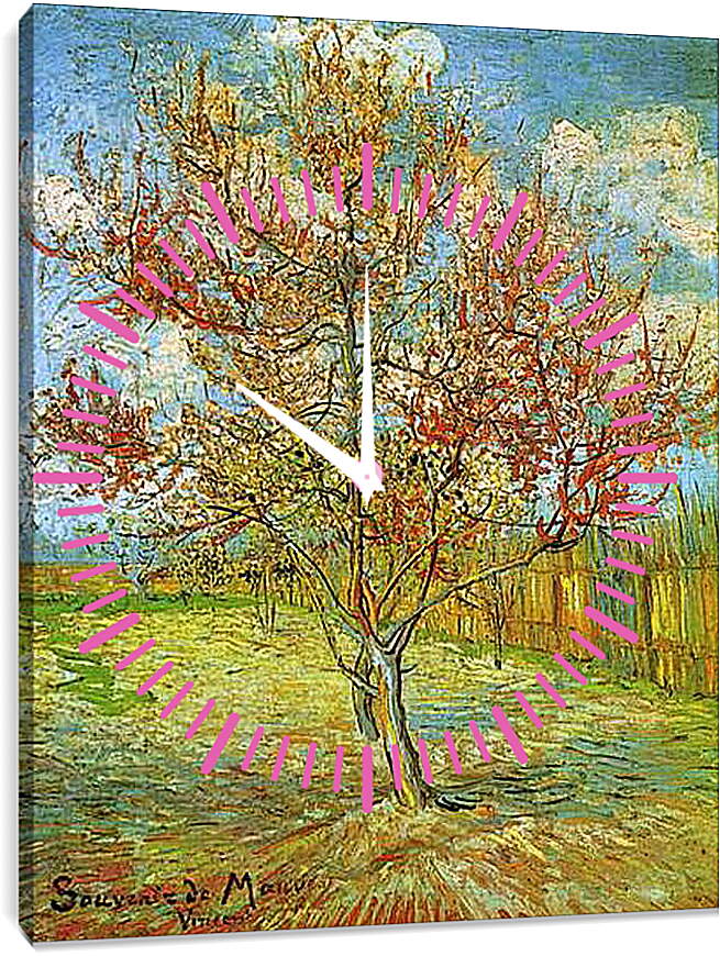 Часы картина - Pink Peach Tree in Blossom Reminiscence of Mauve. Винсент Ван Гог