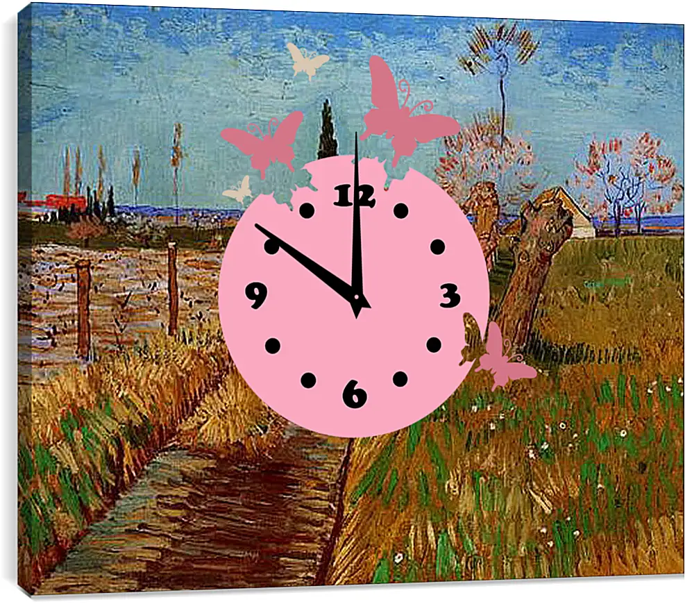 Часы картина - Path Through a Field with Willows. Винсент Ван Гог
