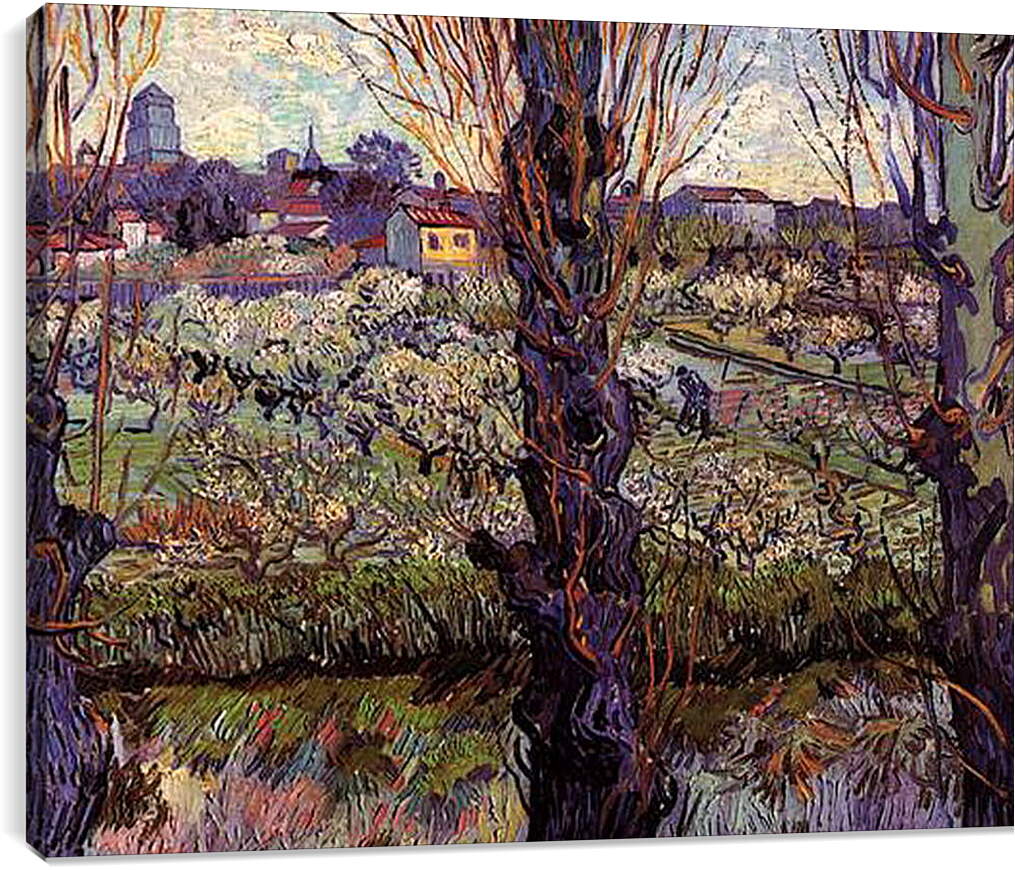 Постер и плакат - Orchard in Blossom with View of Arles. Винсент Ван Гог