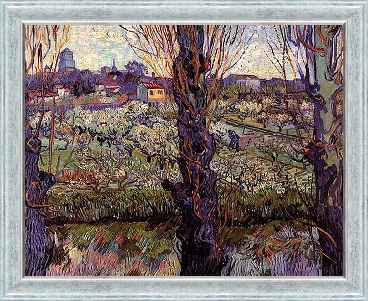 Картина в раме - Orchard in Blossom with View of Arles. Винсент Ван Гог