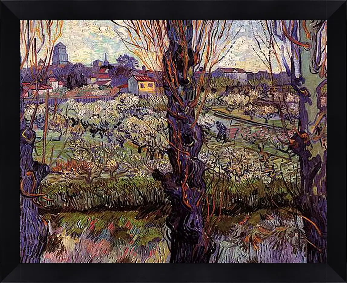 Картина в раме - Orchard in Blossom with View of Arles. Винсент Ван Гог